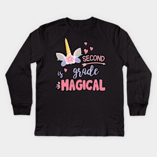 Unicorn Student Teacher Second Grade Is Magical Back School Kids Long Sleeve T-Shirt